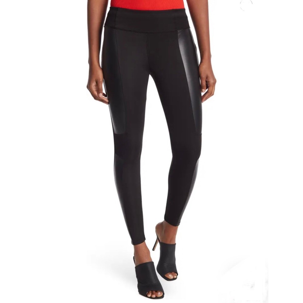 NWT OOKIE & LALA Faux Leather High Waisted Panel Black Leggings Sz XS